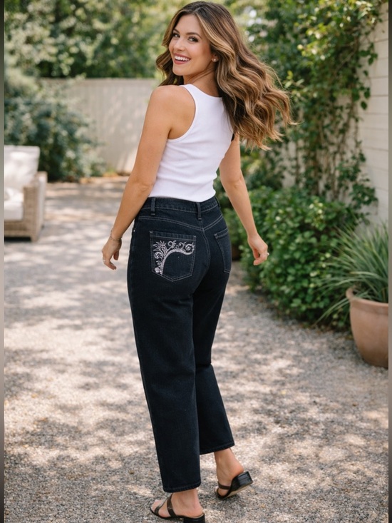 COS Denim - COS Black High Waisted Straight Ankle Length Jeans Size 8P 90’s Wide Leg